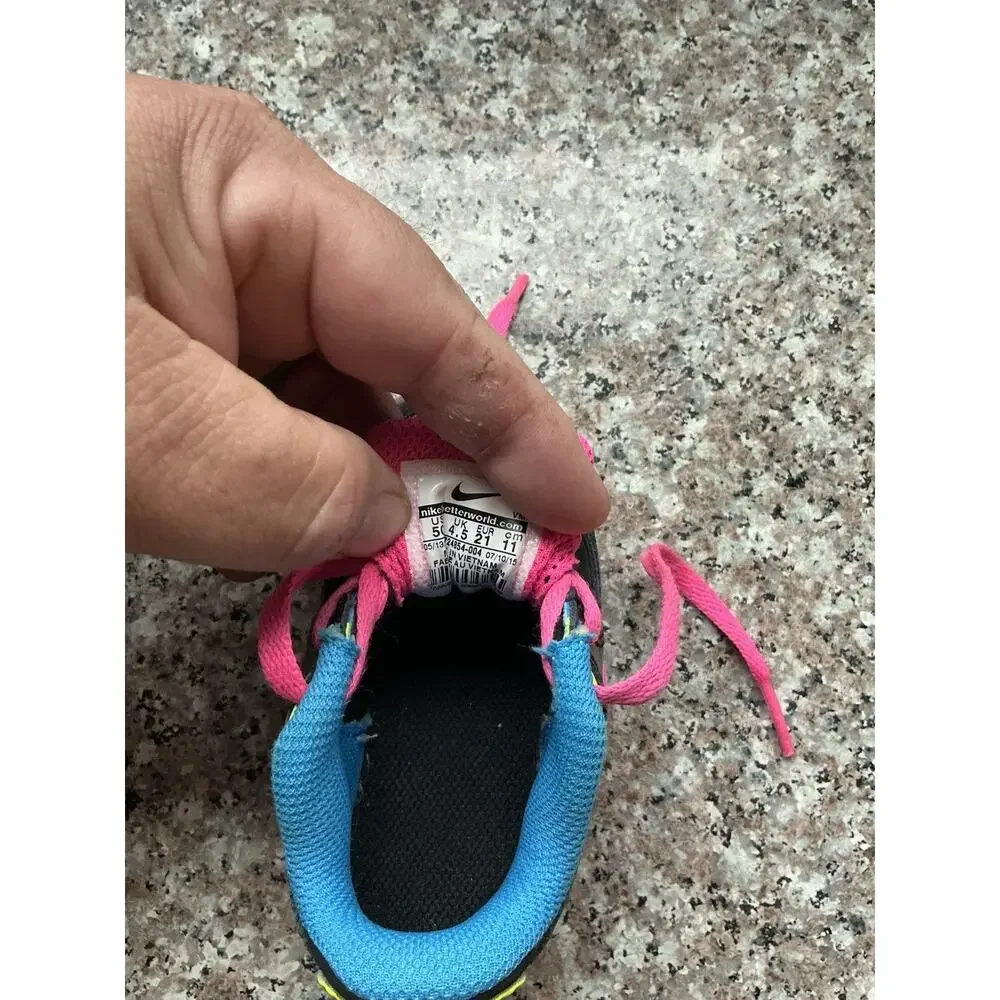 Nike Air Max Toddler Girls Size 5C Black Pink Blue Neon Running Shoes Sneakers